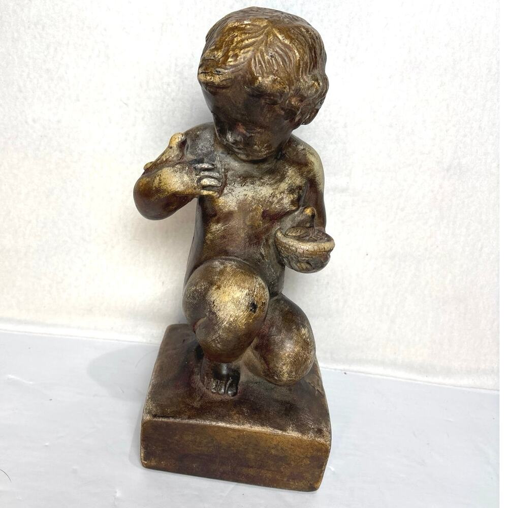 Attila's Original Repro Child Holding Birds Statue Cast Stone